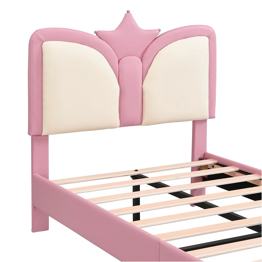 Letto imbottito-Xylo-90x200cm testiera corona antishock rosa+bianco