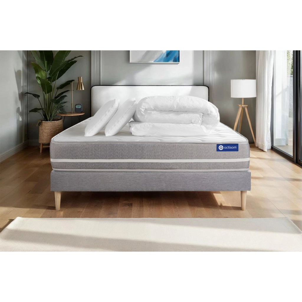 Pacchetto letto completo - Materasso 180x200cm + Box spring con doghe (kit) + 2 cuscini + Piumino - Actilatex Touch