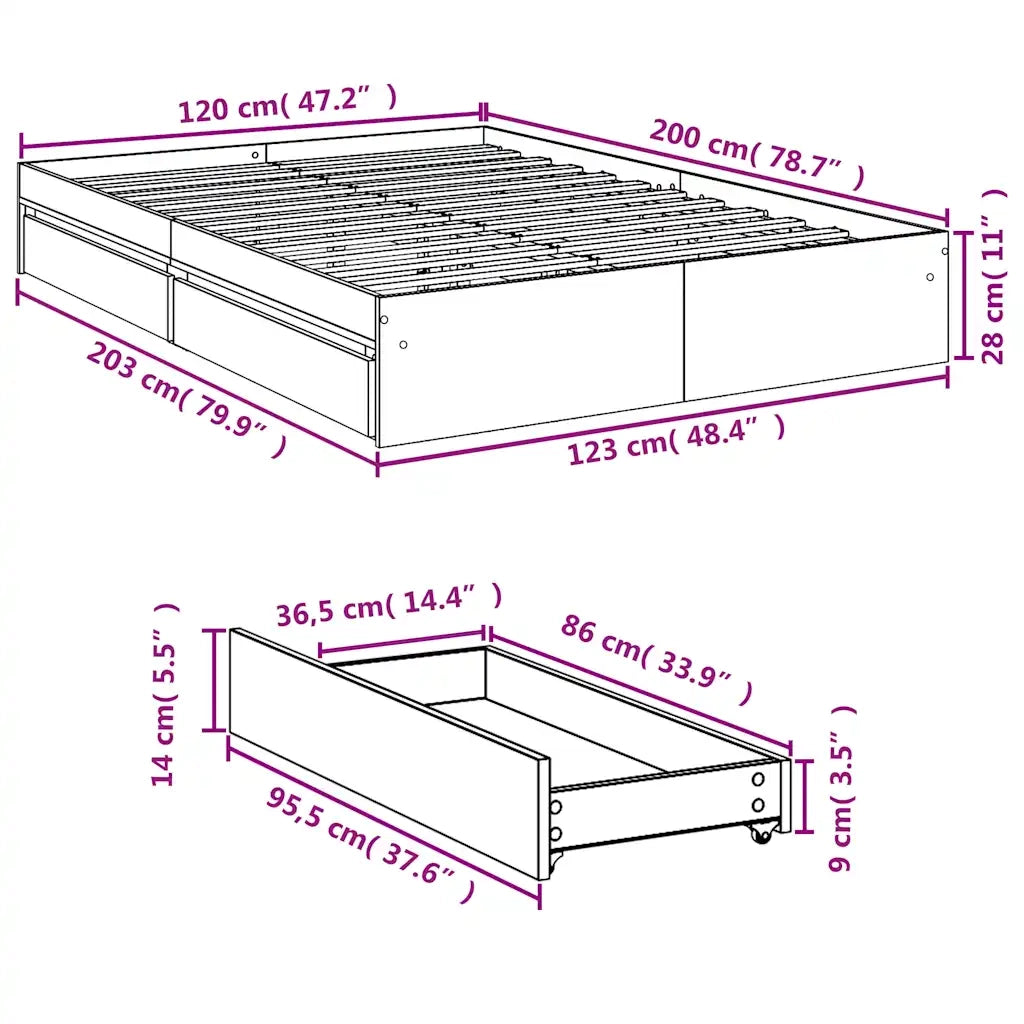 Giroletto Cassetti Rovere Sonoma 120x200 cm Legno Multistrato 3280666