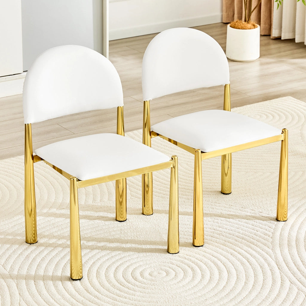 Sedia da Pranzo con Schienale Semicircolare Ergonomico e Gambe in Metallo, in PU Bianco 80 cm