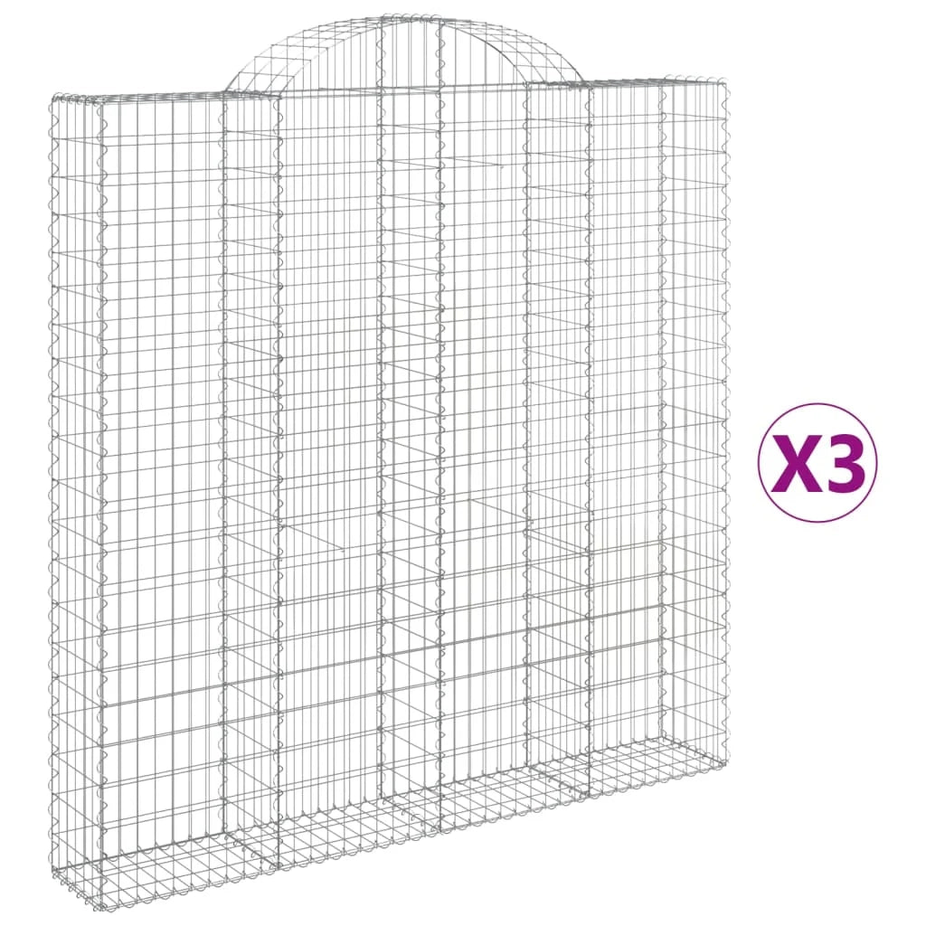 Gabbione cesti ad arco muro di contenimento gabbia recinzione 3 pz 200 x 30 x 200/220 cm ferro zincato Argento 02_0040735