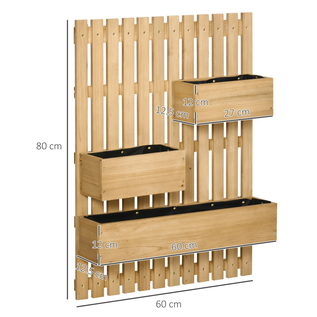 Fioriera da Esterno Verticale in Legno con 3 Vasi Rimovibili, 60x16x80cm
