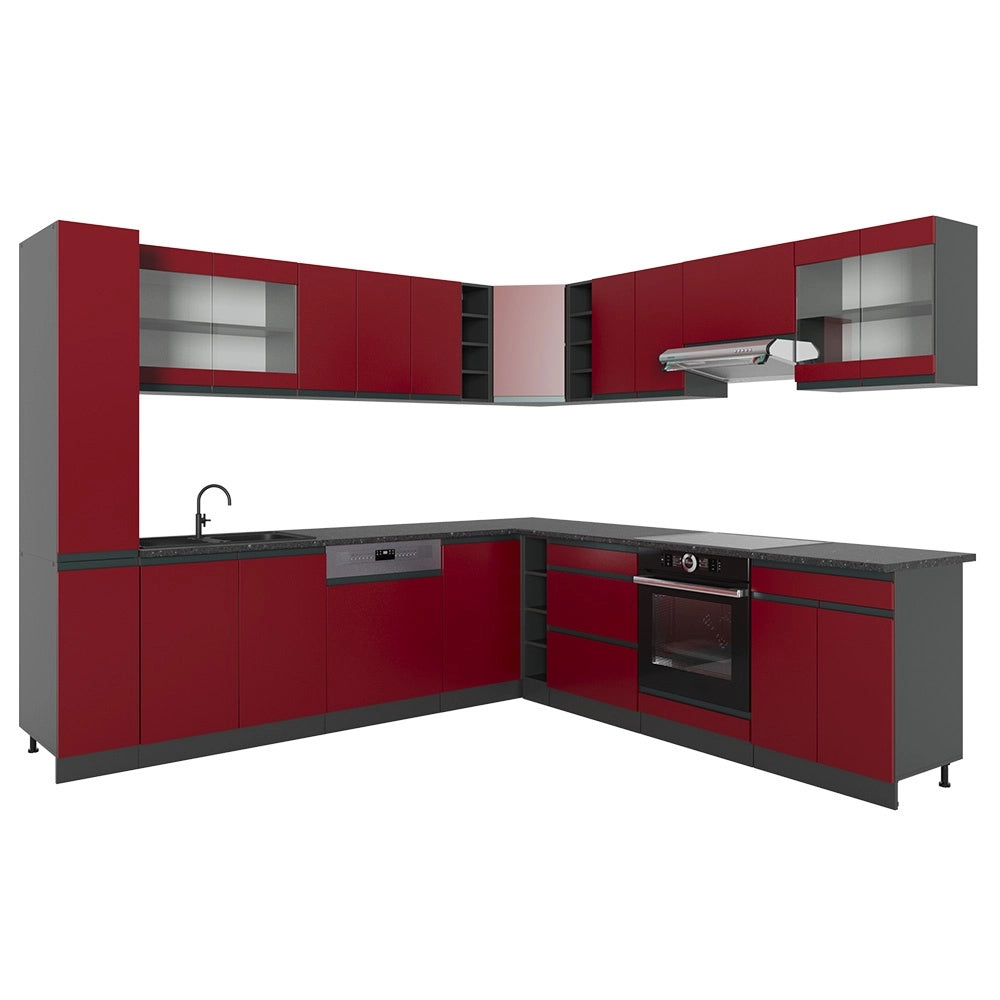 Cucina angolare completa R-Line Rosso/Antracite 277 x 257 cm Forma a J, senza piano di lavoro Vicco