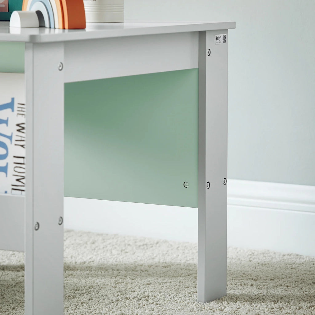 Tavolo Per Bambini Con 2 Sedie, Set Tavolo E 2 Sedie Per Bambini, Scrivania Per Bambini Con 2 Ripiani Laterali Per Libri Grigio Chiaro E Verde, KMB88-HG SoBuy