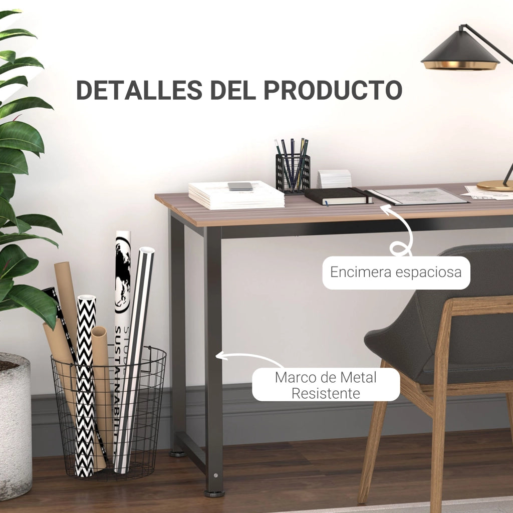 Scrivania in Legno con Cassetto e Gambe Regolabili ¨C Zephmum ¨C Nero e Naturale 120x60x76 cm