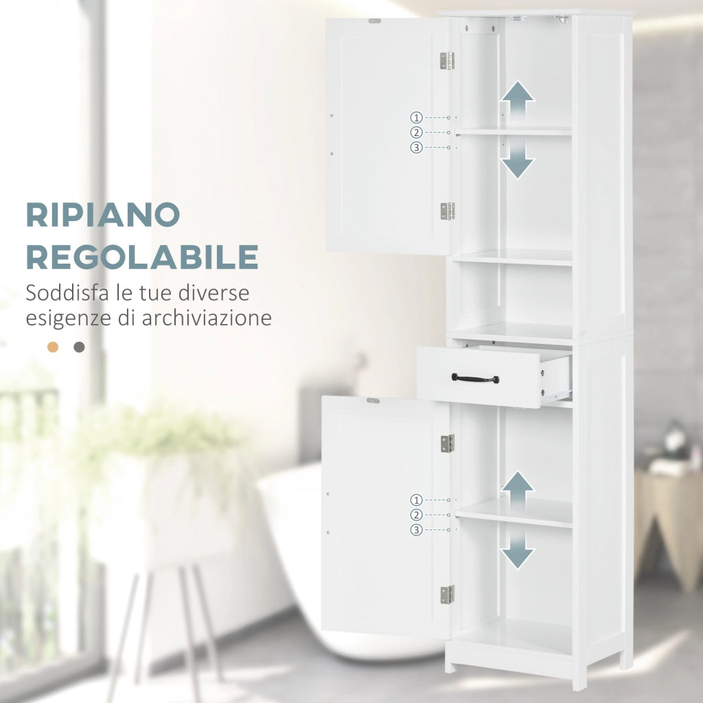 Mobile Colonna Bagno in Legno con Mensola, Cassetto e 2 Armadietti ¨C Zephmum ¨C Bianco 40x30x164 cm