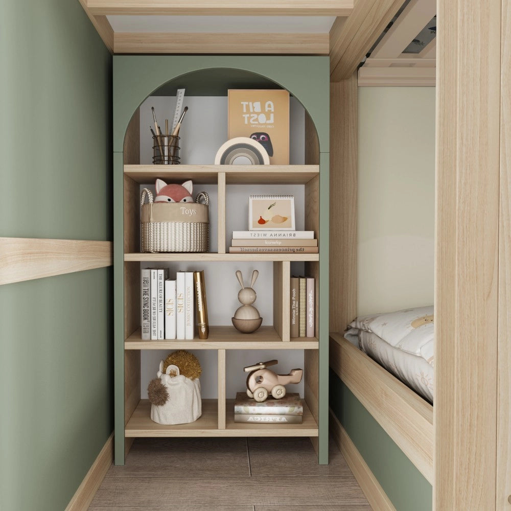 Letto a castello per bambini ¨C Minimal ¨C 90x200 cm in legno verde con cassetti e mensole