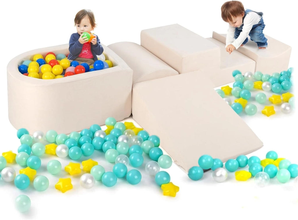 Set di 5 Pezzi Gioco in Schiuma, Blocchi con Piscina di Palline per Bambini, Coperture Lavabili con Cerniere, Blocchi Creativi per Stanza di Giocattoli, Camera da Letto (Bianco)