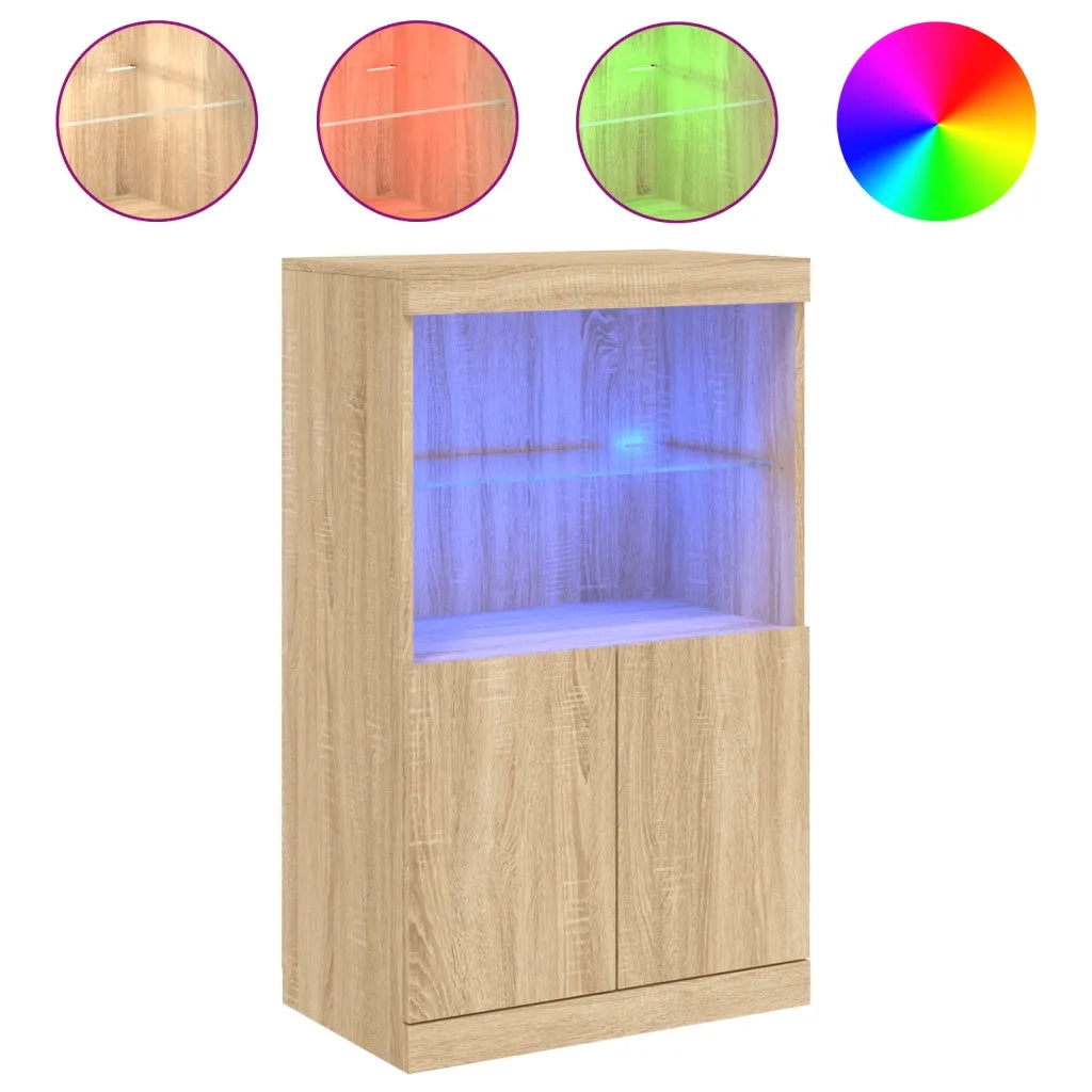 Credenza con Luci LED-Buffet-Armadio da cucina Rovere Sonoma 60,5x37x100 cm 148080