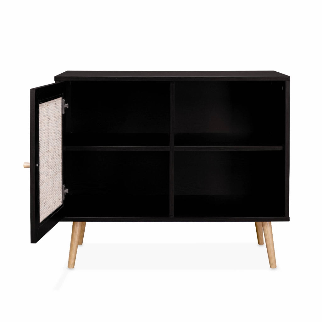 Credenza in cannage, 1 anta, 80cm, nero