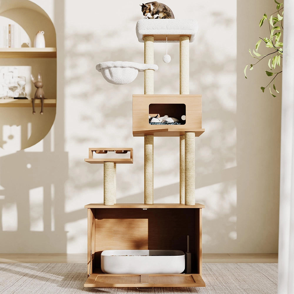 Torre gatto+lettiera - Xylo - 80x50x173cm noyer multifunzione