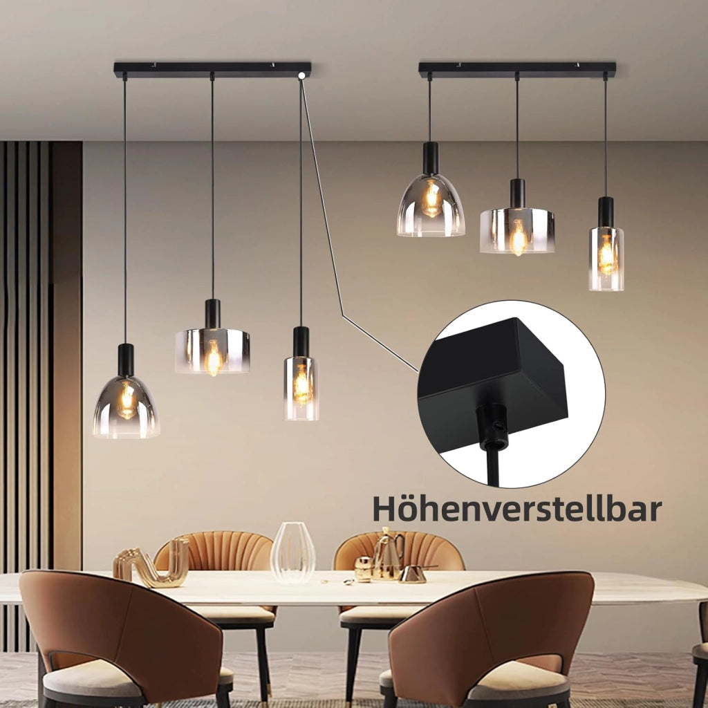 Lampada a sospensione ZMH per sala da pranzo 3 fiamme E27 grigio fumo 180CM Lampada a sospensione per scale