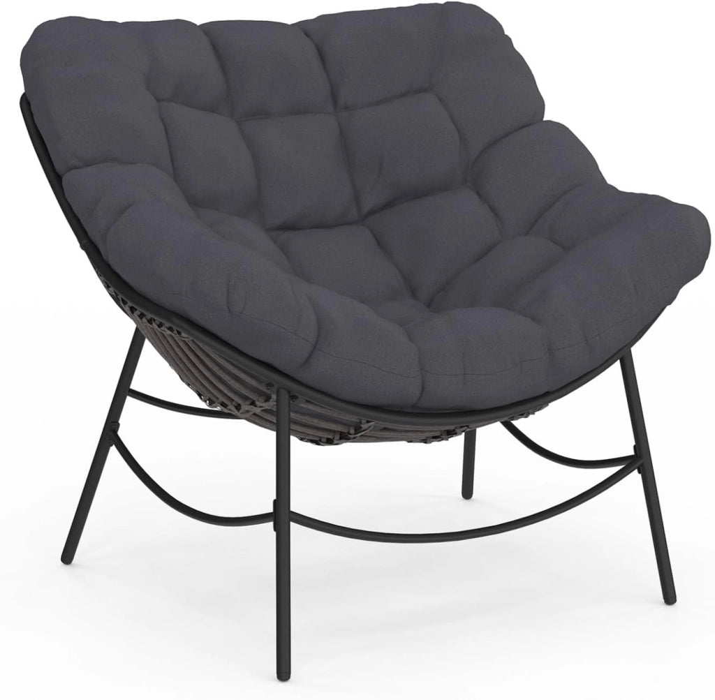 LOA reclinabile da Giardino con Effetto Rattan Grigio e Cuscino Grigio