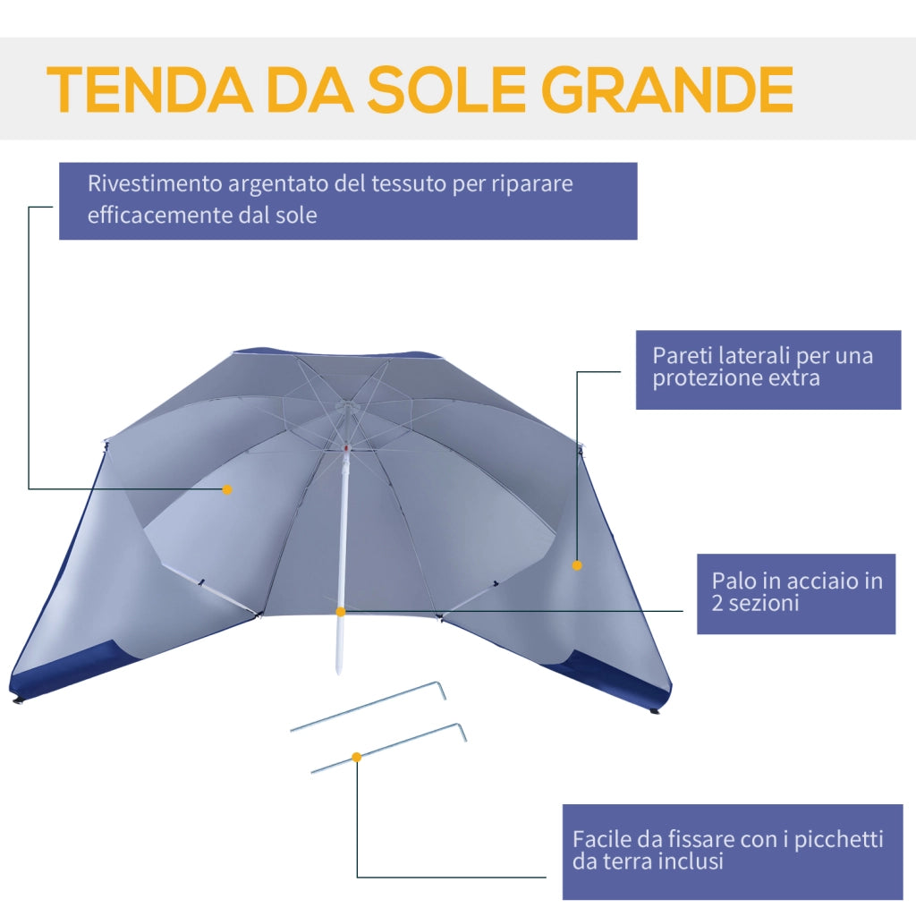 Ombrellone Parasole 2 in 1 ¨C zephmum ¨C Poliestere Ferro Blu 200x220 cm
