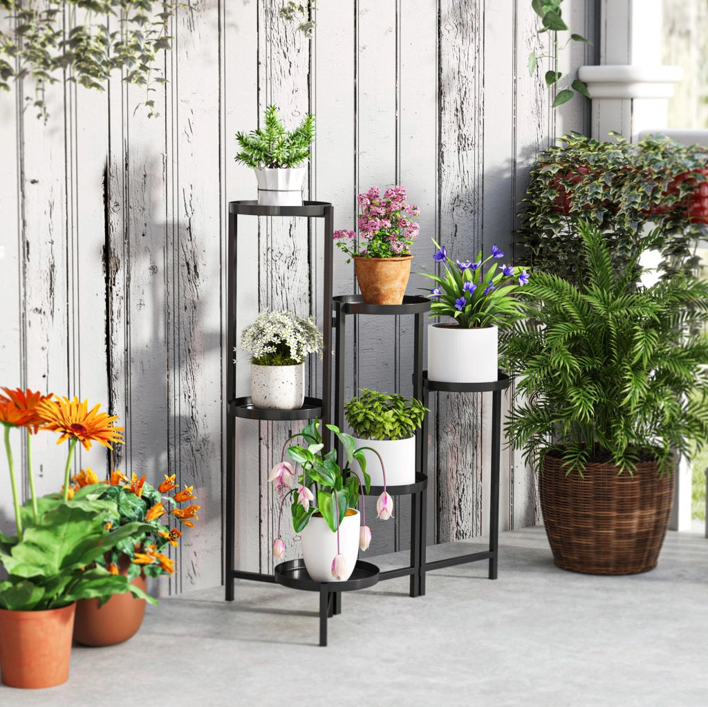 Portapiante pieghevole a 6 livelli in metallo nero, 80 cm