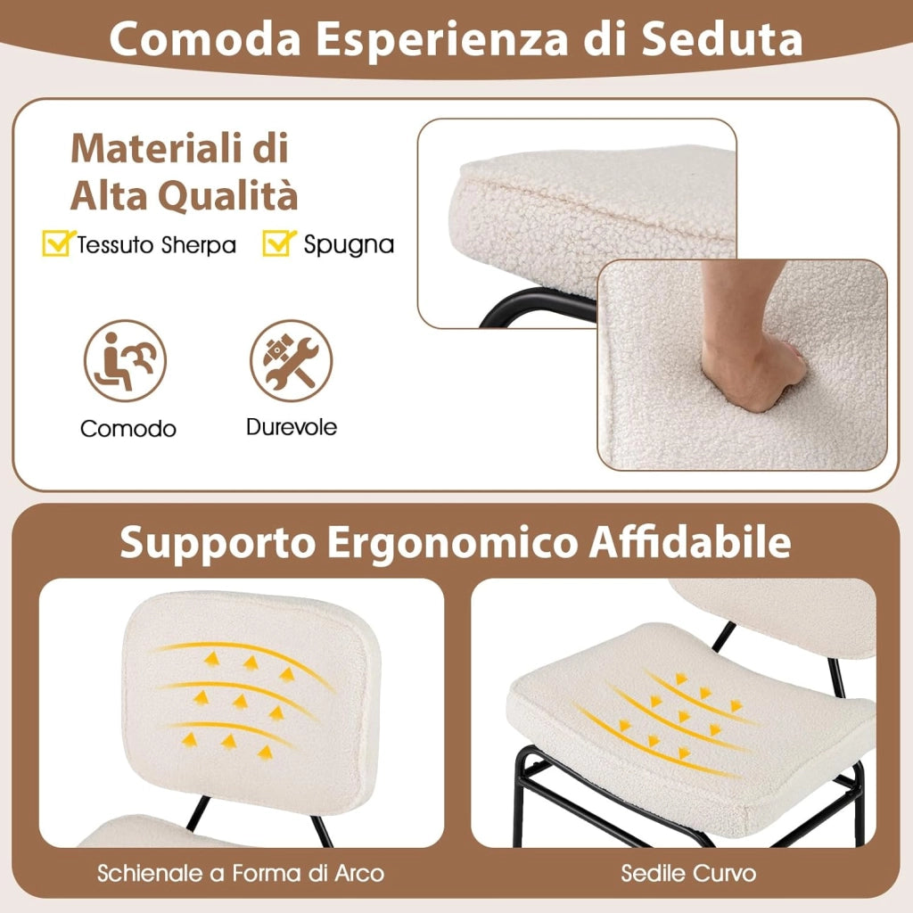 Sedia Relax Imbottita, Sedia da Lettura in Sherpa con Imbottitura in Spugna, Piedini Regolabili e Struttura in Metallo, Sedia Moderna per Soggiorno, Studio, Portata 150 kg (Beige)