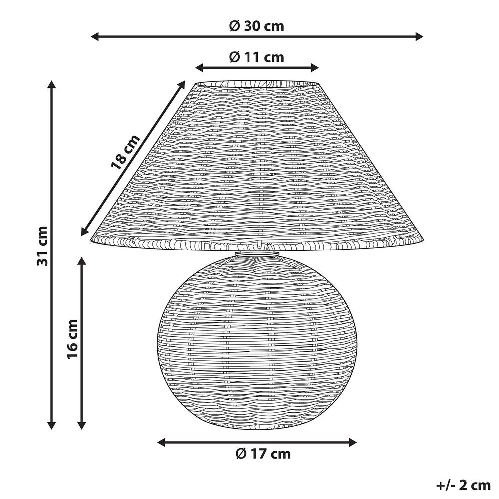 Lampada da tavolo in Rattan naturale con treppiede e paralume traforato e per comodino o scrivania in stile boho