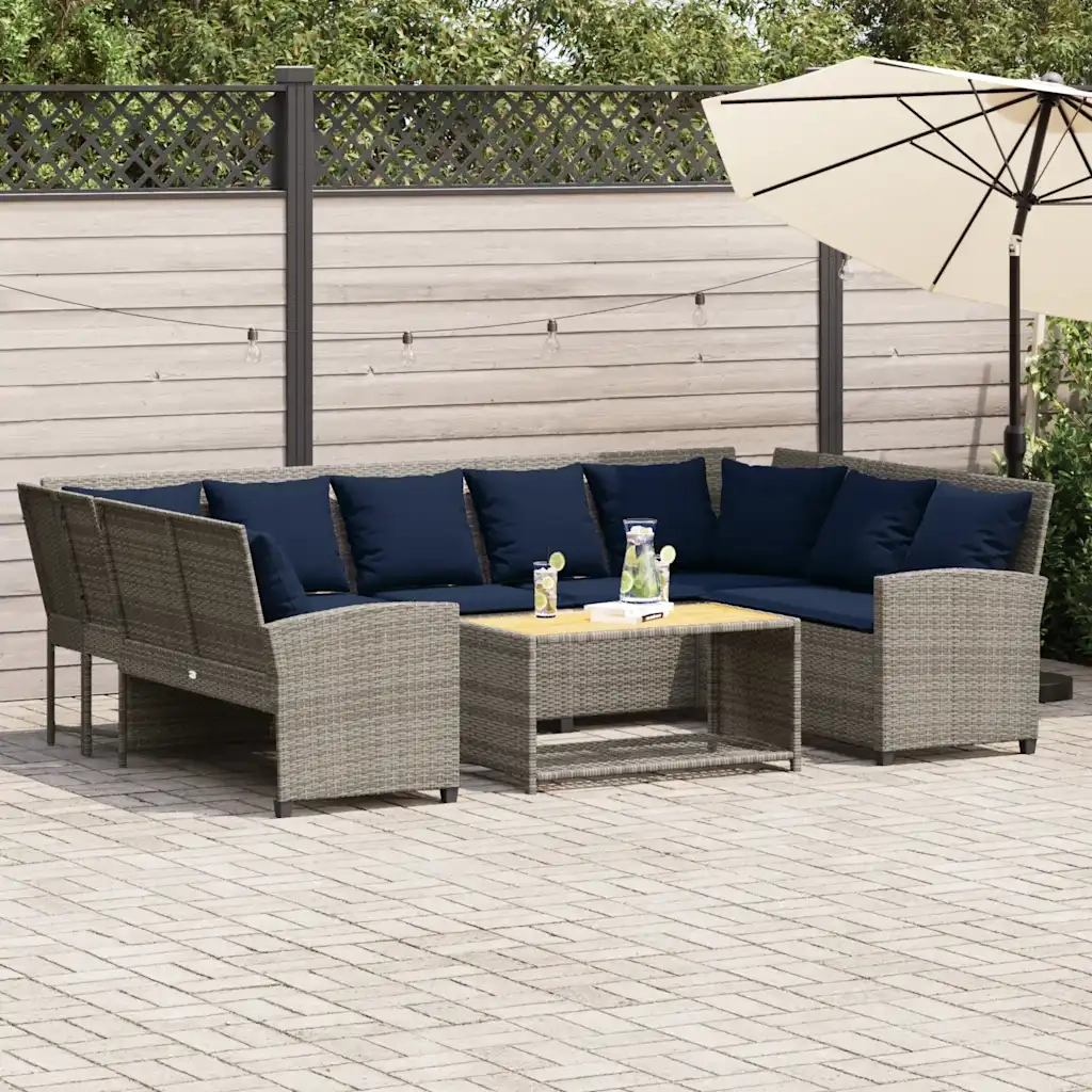 Divano da Giardino con Cuscini in Polyrattan Grigio 3365335