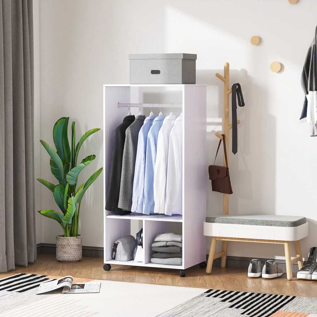 Guardaroba mobile con appendiabiti e ripiani ¨C Xylo ¨C bianco, 4 ruote, 60x40x128 cm