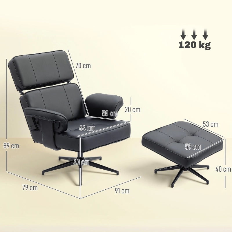 POLTRONA Reclinabile con poggiapiedi 91x79x89 cm Pelle sintetica Nero