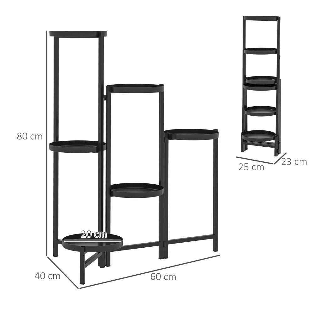 Portapiante a 6 livelli pieghevole in metallo nero, struttura regolabile senza viti, 60 x 40 x 80 cm
