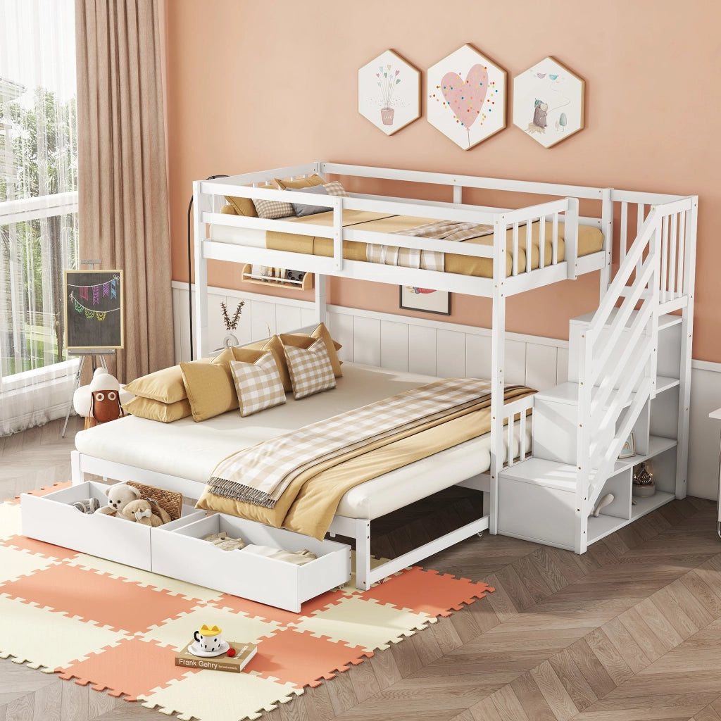 LETTO a castello 90x200 cm con letto estraibile, 2 cassetti, bianco