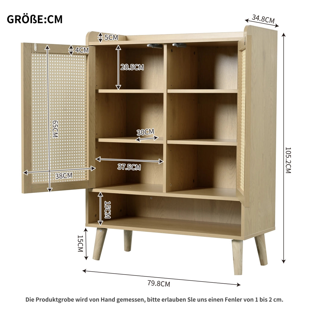 OKWISH Scarpiera 2 Ante e 5 Ripiani, Apertura a Pressione, per Ingresso, 80 x 35 x 105 cm, Rovere Chiaro