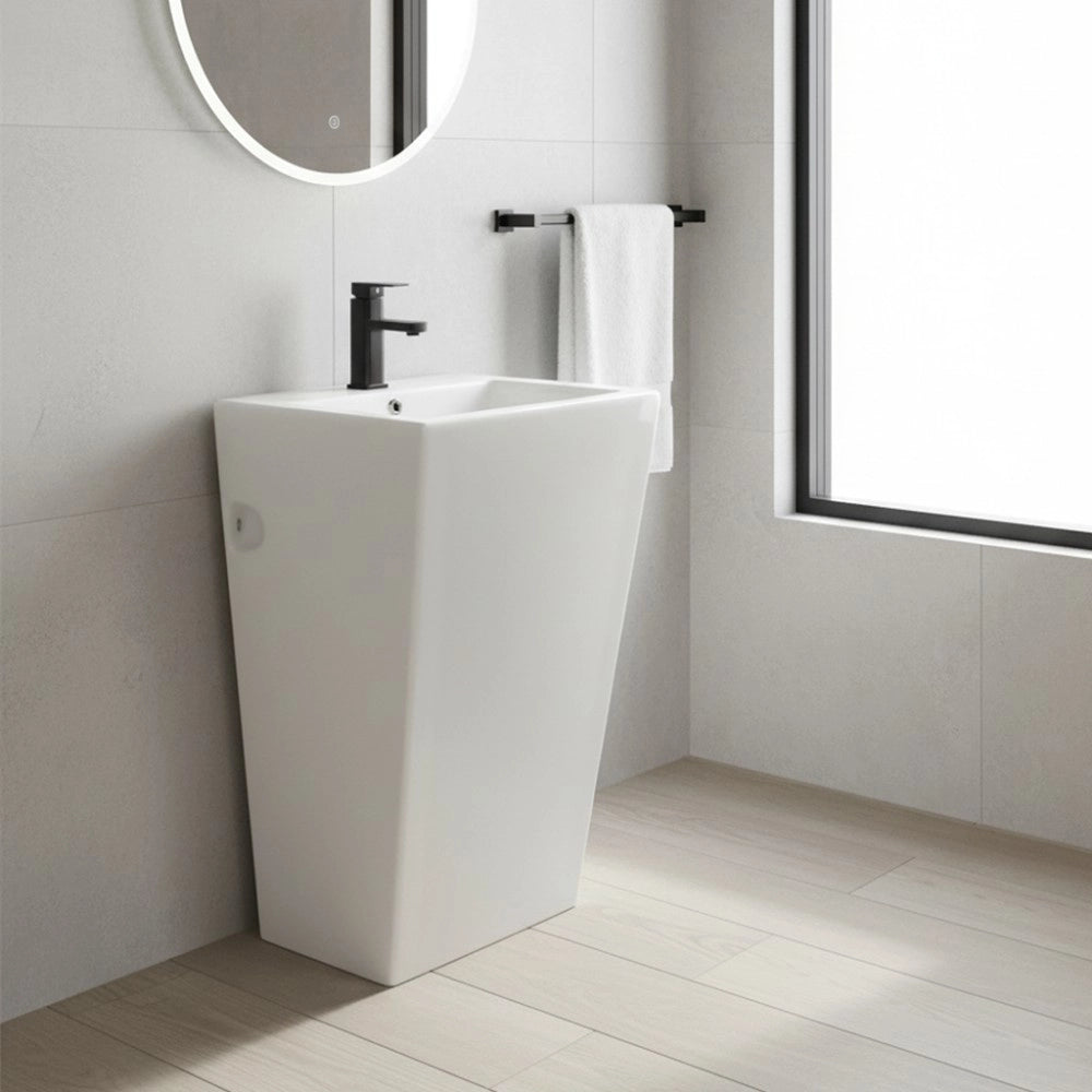 Lavabo freestanding rettangolare in ceramica bianco 53x46,5x86,5 – Modello LAV303