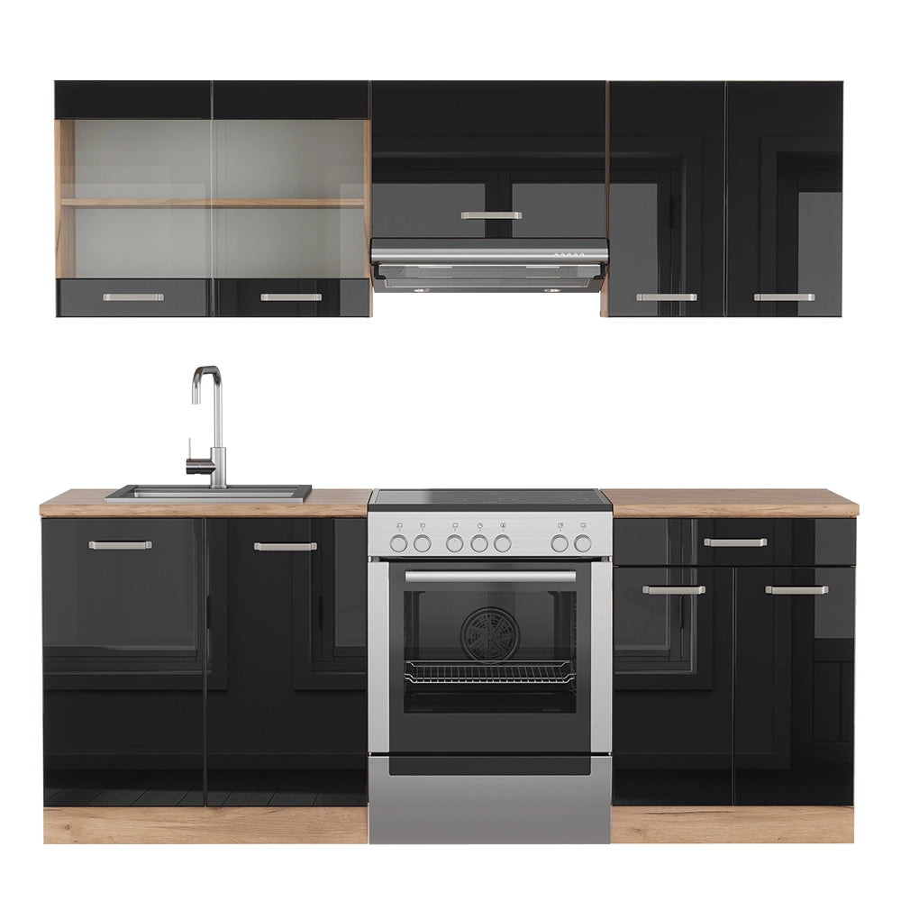 Vicco Cucina componibile Rovere nero/oro lucido 200 cm , PL Rovere