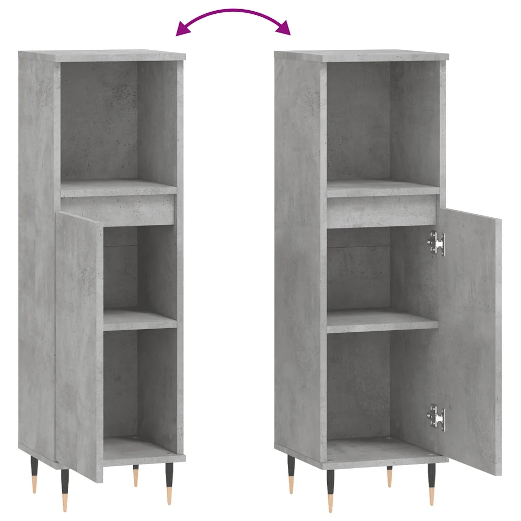 Armadietto Bagno Grigio Cemento 30x30x100 cm Legno Multistrato 831552