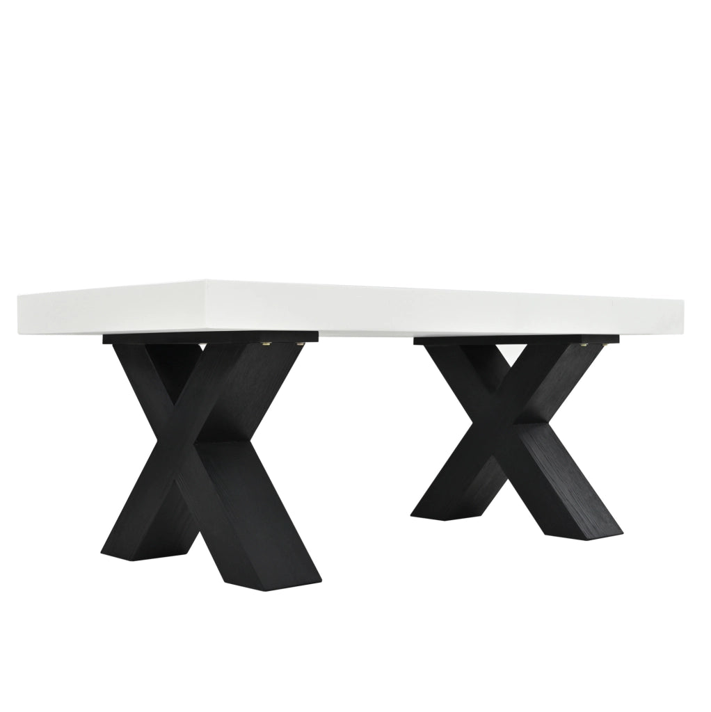 Tavolino da caffè 100x50x40 cm con piano lucido e gambe a X in MDF bianco e nero