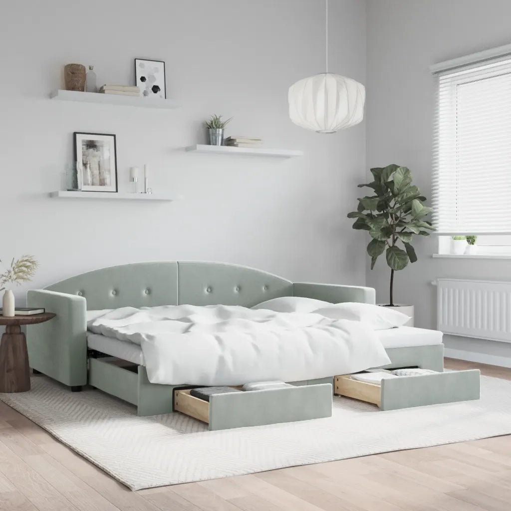 Divano Letto Estraibile Cassetti-Sofa Letto-Daybed Grigio Chiaro 90x190cm Velluto 570295