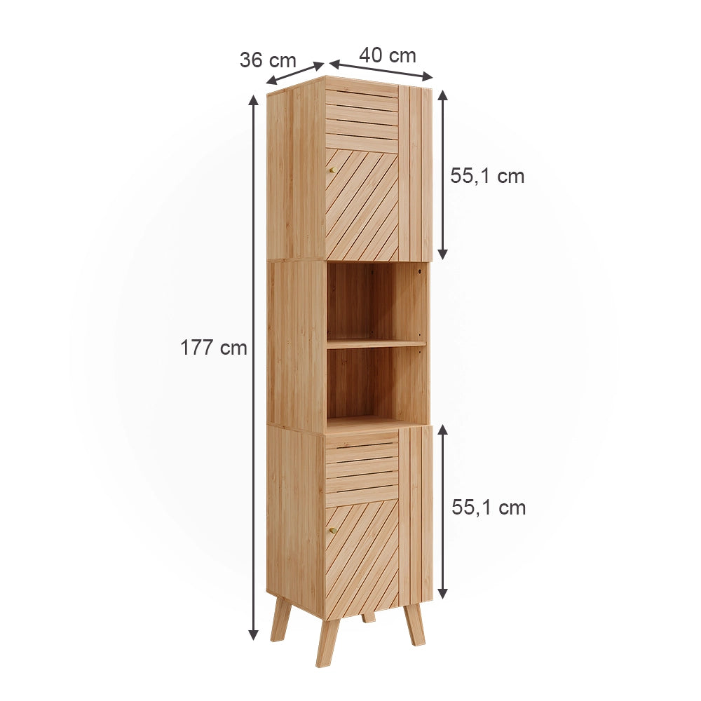 Vicco Mobile da bagno Bambù 40 x 177 cm con 2 porte