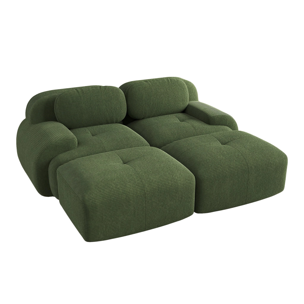 Divano 2 Posti con Chaise Longue in Tessuto a Coste ¨C MINIMAL ¨C Verde, Modulare, Braccioli Ergonomici