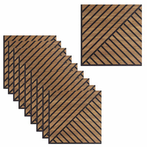 Set 10 Pannelli Decorativi Fonoassorbenti 58x58 cm in MDF Decoro D Obliquo Doppio Noce Asia