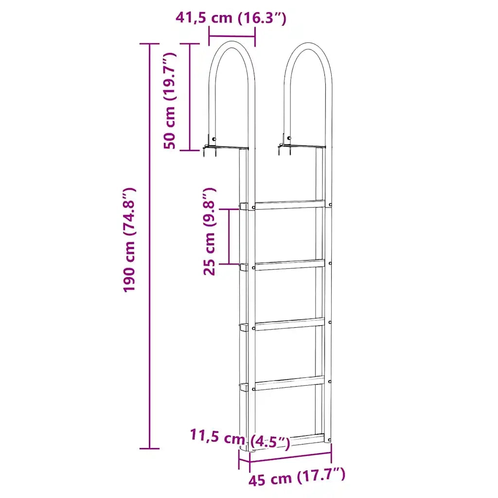 Scala da Dock a 5 Gradini Argento 45 ¡Á11,5 ¡Á190 cm Alluminio CFW6469177