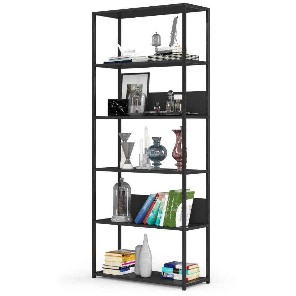 Scaffale stilo loft con ripiani in legno 80 cm Nera 80 cm 80x32x192 cm