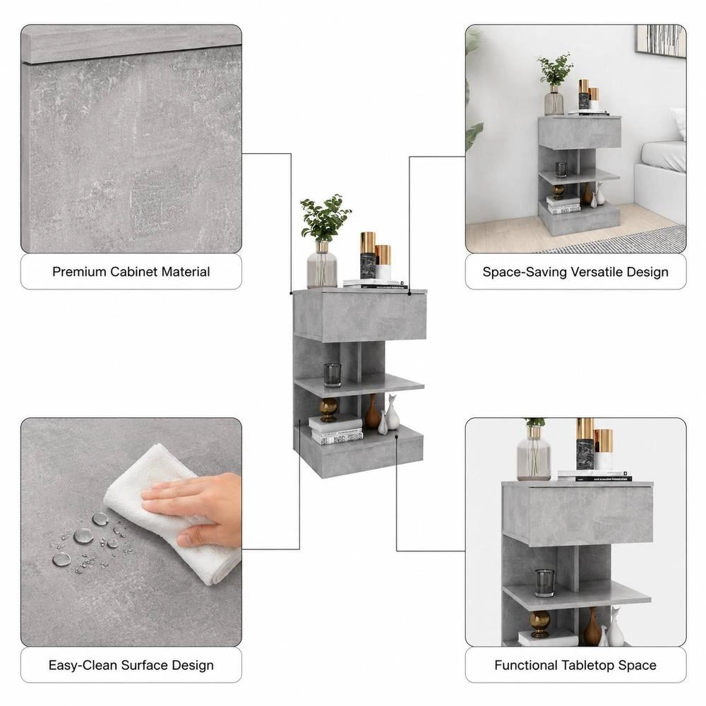Bedside Table Concrete Grey 40x35x65 Cm Wood Material