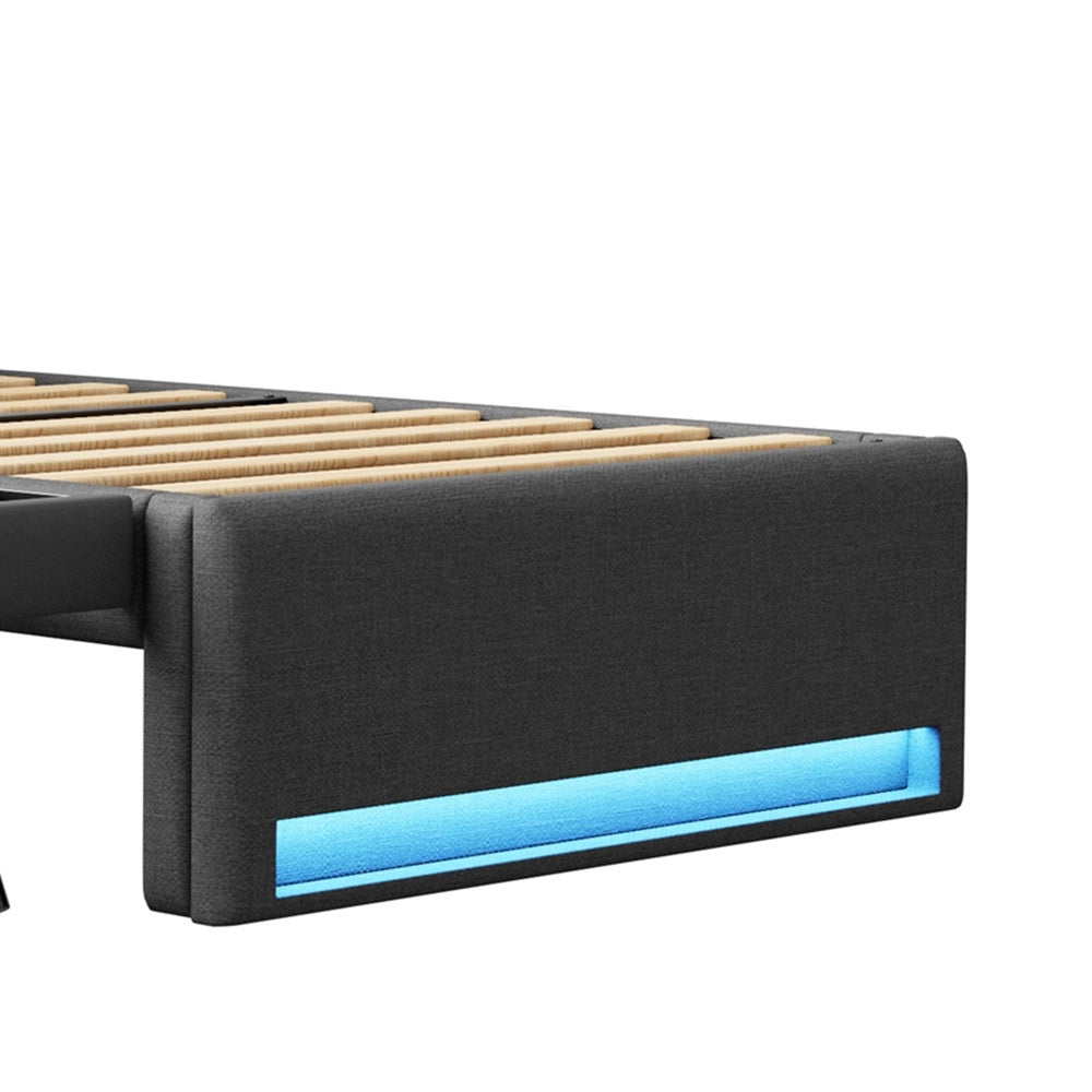Letto Imbottito con Letto Estraibile e LED ¨C Xylo ¨C Grigio 90x200