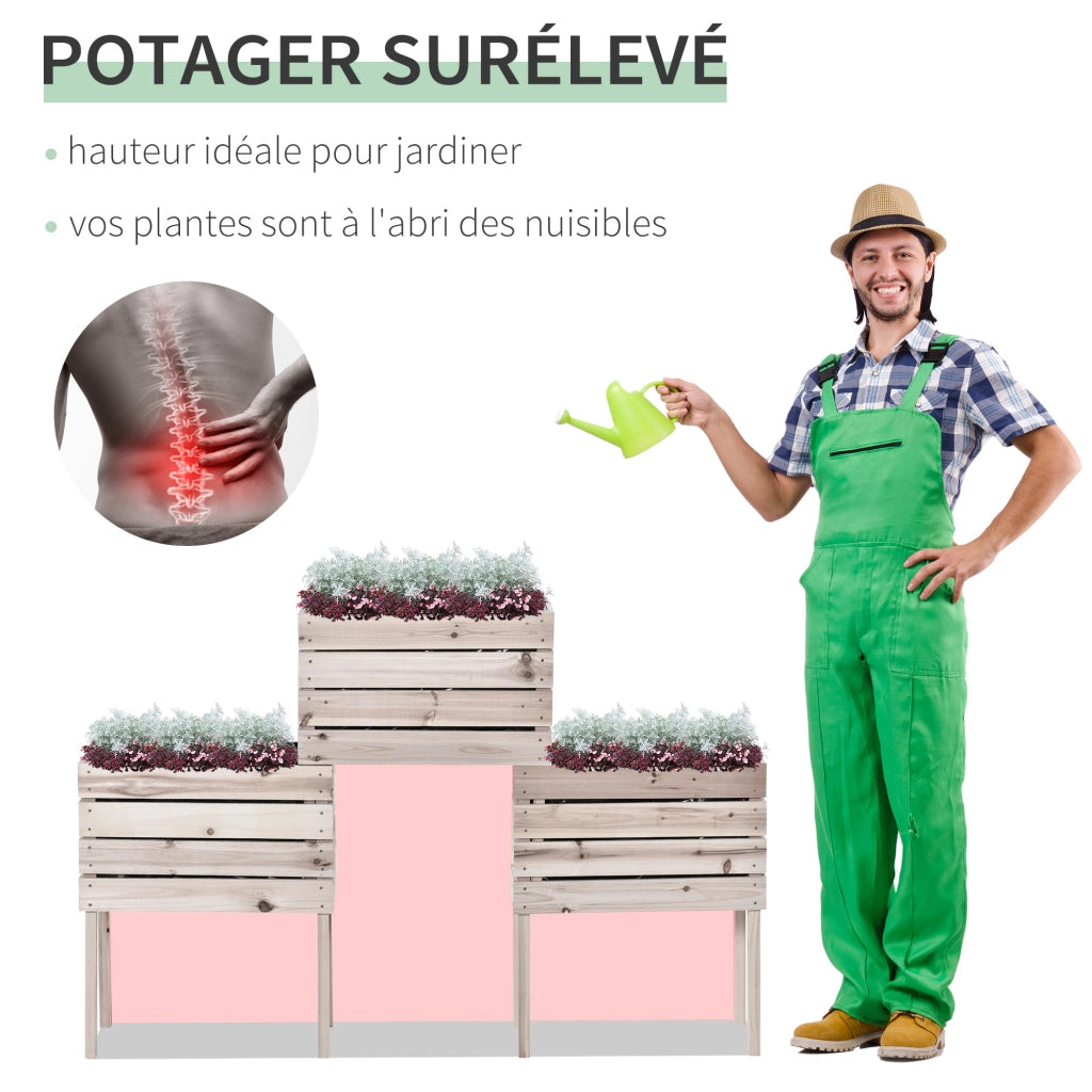 Vasi da Giardino con Supporto ¨C zephmum ¨C Legno di Pino Naturale 50x30x60 cm