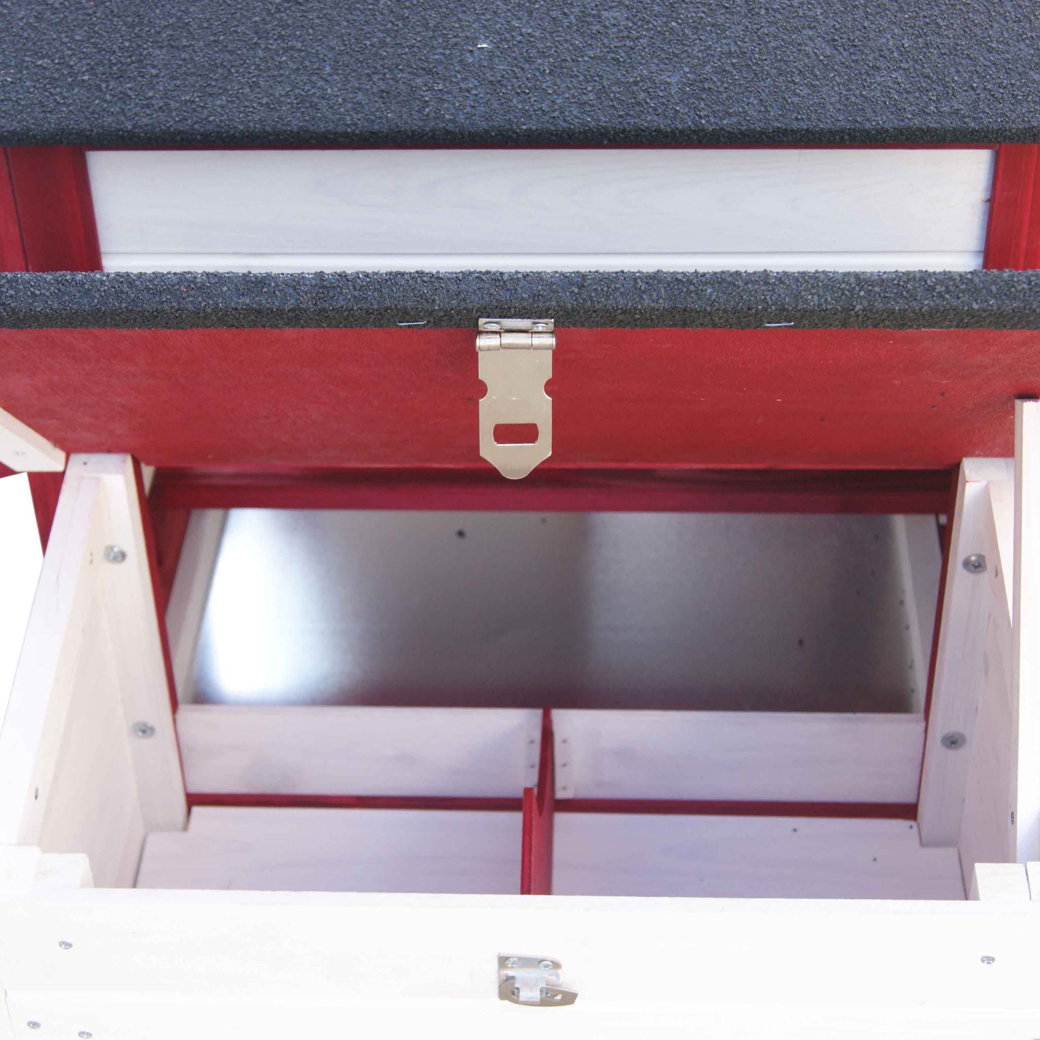 Pollaio con casetta per nido recinto e vassoio zincato estraibile, bianco-rosso