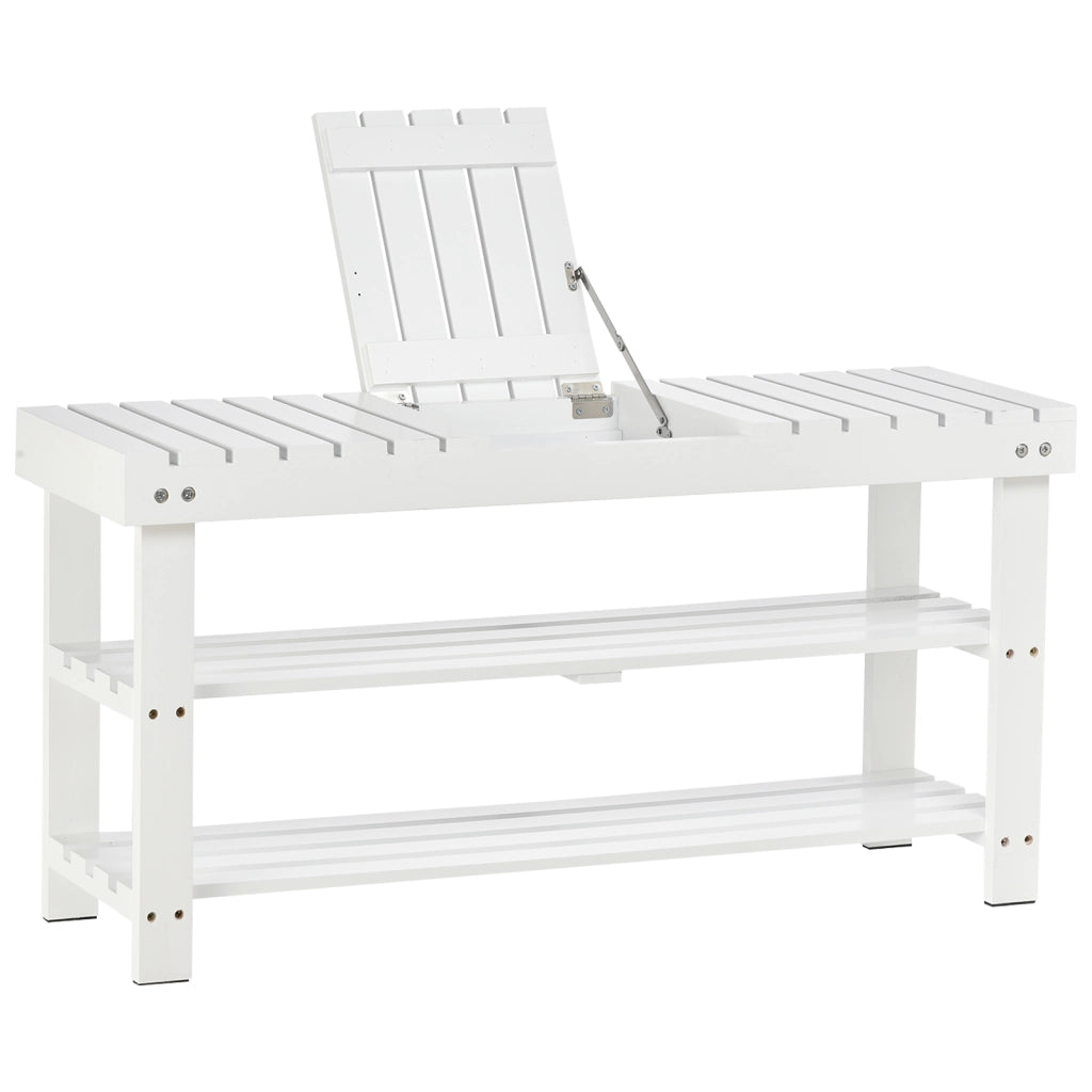 Scarpiera in Legno con Ripiano e Compartimento Nascosto ¨C Zephmum ¨C 90x29x45 Bianco