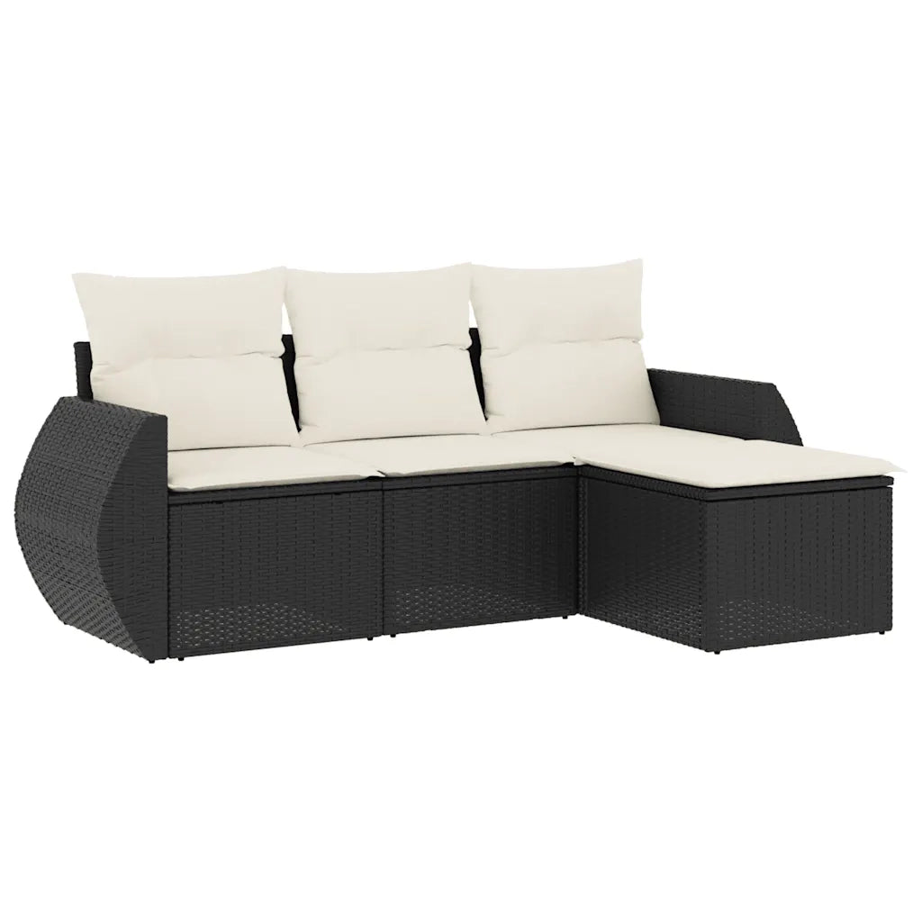 Set Divani da Giardino 4 pz | Set Salotto da Giardino con Cuscini Nero in Polyrattan