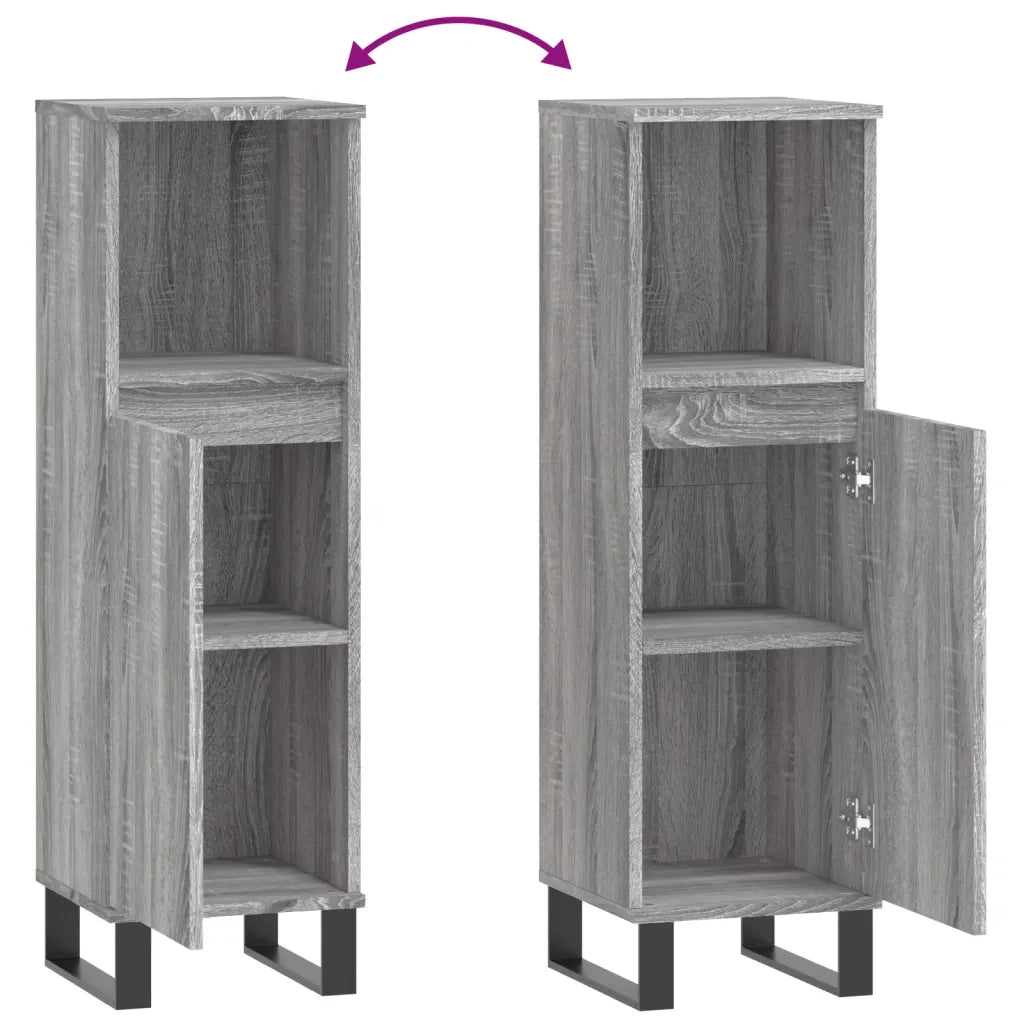Mobiletto da bagno Sonoma grigio 30 x 30 x 100 cm con ampio spazio contenitivo stile industriale in legno Sonoma grigio 02_0049011