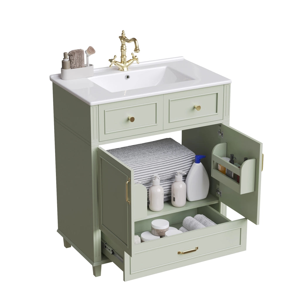 Mobile Sottolavabo con Lavabo in Ceramica ¨C MINIMAL ¨C Cassetto Soft-Close, Verde, 81x45.5x86.5 cm