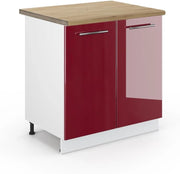 Mobile lavello cucina Fame-Line, Rosso bordeaux lucido, 80 cm, PL Rovere, per la combinazione con altri moduli della serie Fame-Line