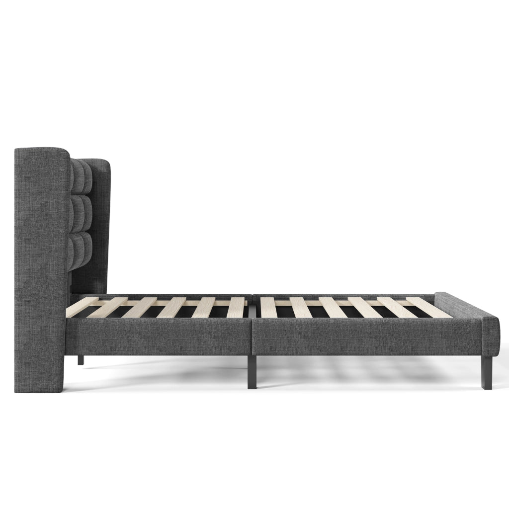 Letto Matrimoniale 140x200 Imbottito Grigio con Rete a Doghe e Testiera Alta