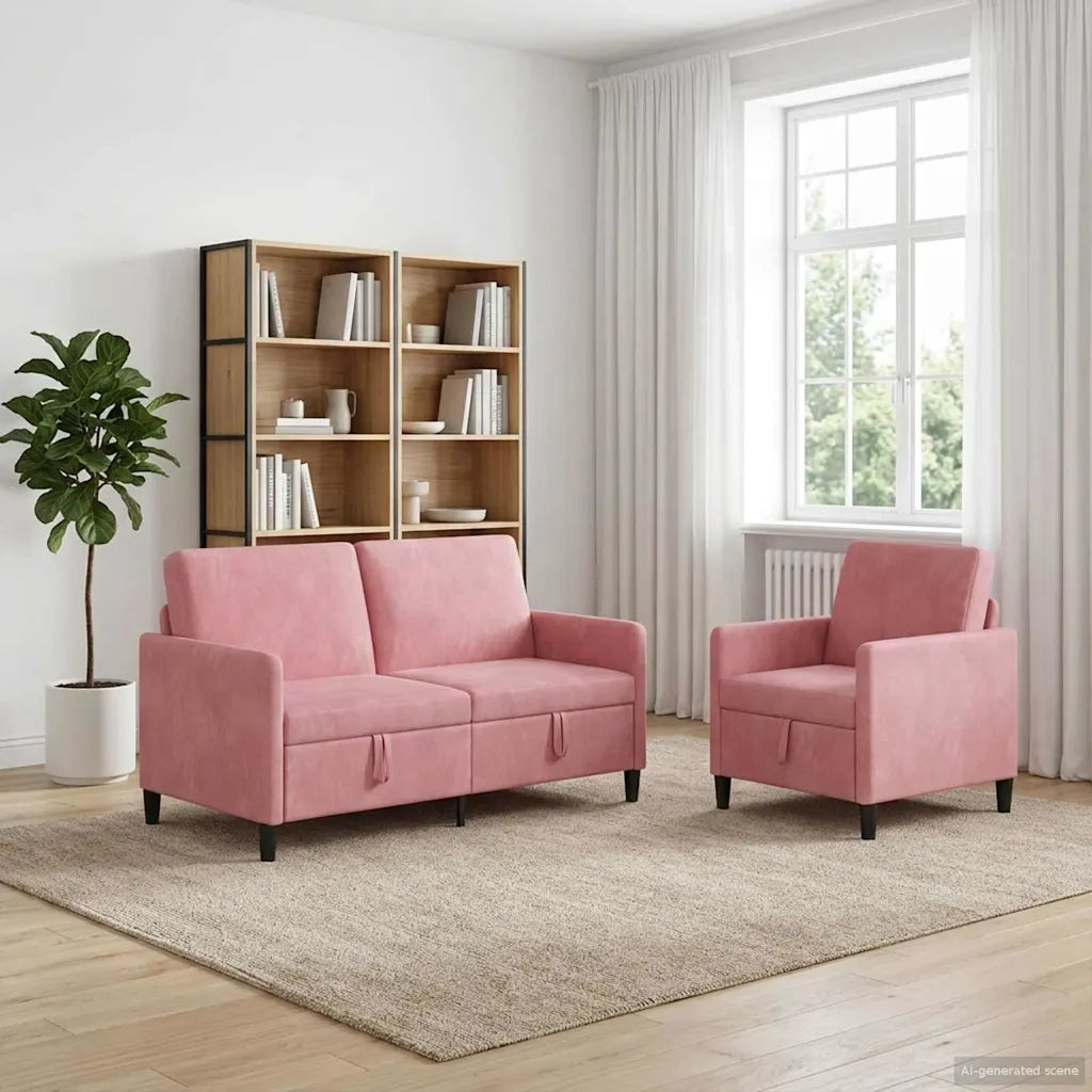 Set di Divani con Storage 2 pz Rosa Poliestere 3429194
