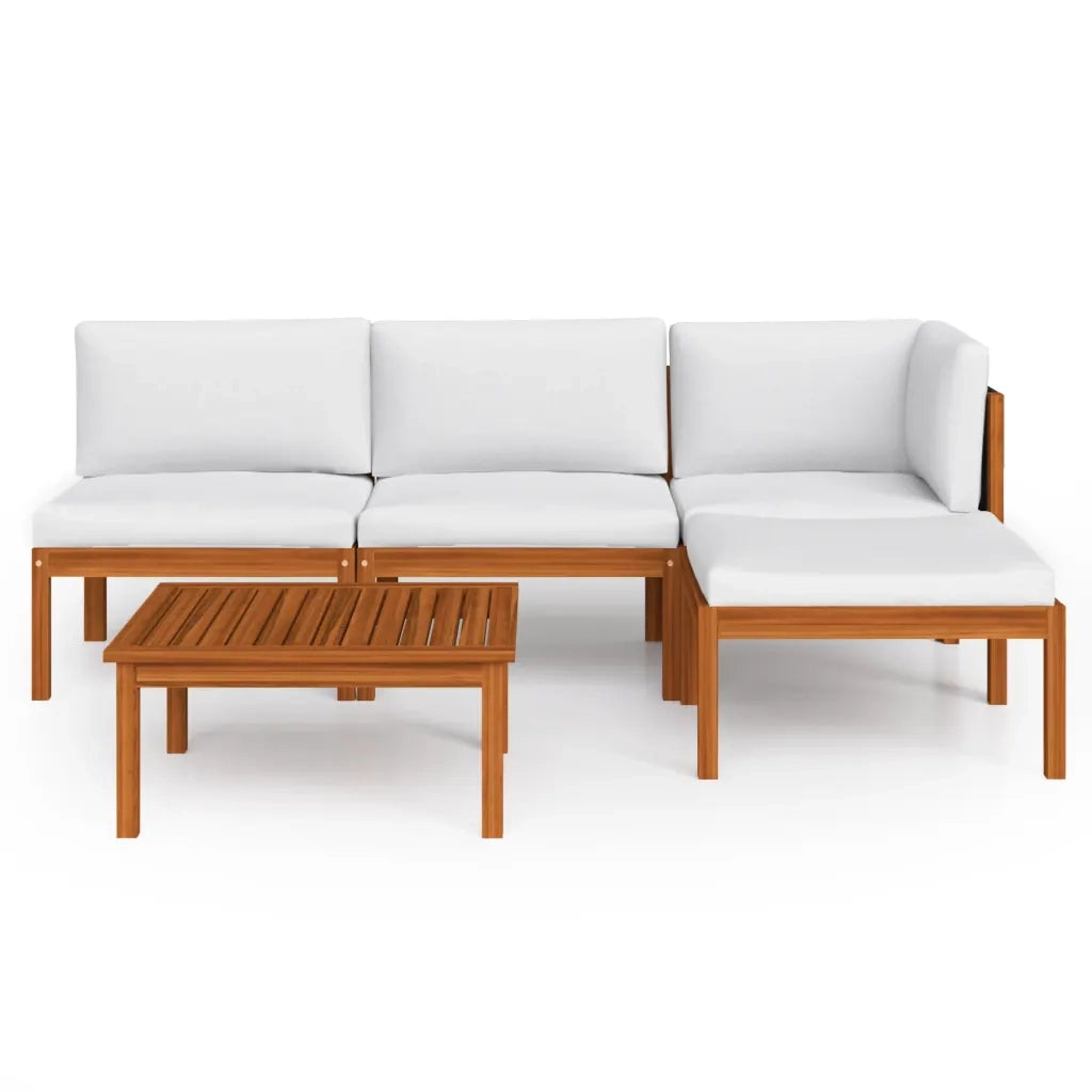 Set da giardino 5 pezzi con cuscini in legno crema, acacia e corda 3057878