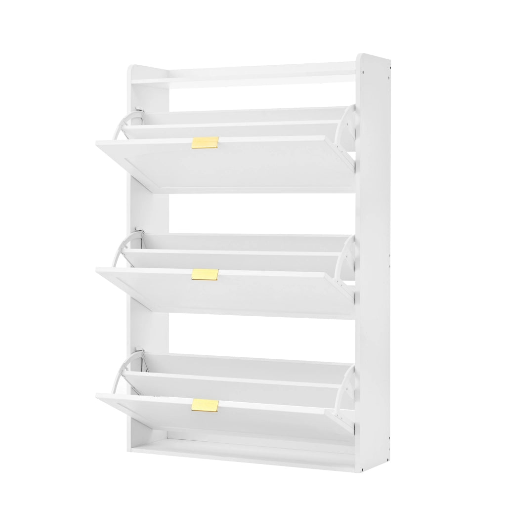 Scarpiera salvaspazio con 3 ante ribaltabili e 3 vani, per ingresso e soggiorno, in truciolare, bianco, 76 × 23 × 118 cm